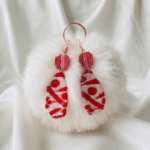 Red & White Gamusa Drop Earrings with Traditional Motifs - Image 2