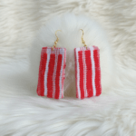 Red & White Gamusa Rectangular Earrings