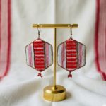 Red & White Gamusa Hexagon Earrings with Traditional Motifs - Image 3