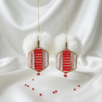 Red & White Gamusa Hexagon Earrings with Traditional Motifs - Image 2