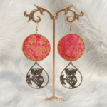 Pink Round With Metal Owl Charms