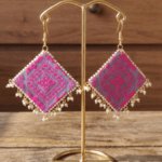 Pink Gray Diamond Shaped with Pearl Accents