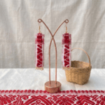 Red & White Gamusa Rectangular Danglers with Pearl Accents - Image 2