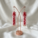 Red & White Gamusa Rectangular Danglers with Pearl Accents