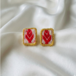 Red White Gamusa Rectangular Stud