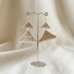 White Gold Assam Silk Two Tier Earrings - Image 2