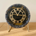 Black and Gold Table Clock with Metal Stand