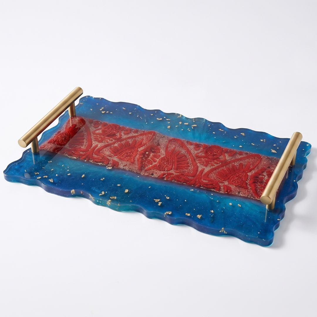 Blue Gamusa 5 Resin Gamusa Tray in Blue- A Blend of Tradition and Elegance - Image 1