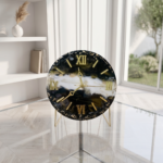 Classic Black and White Table Clock with Metal Stand
