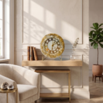 Gold and White Crystal studded Table Clock with Metal Stand - Image 2