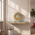 Gold and White Crystal studded Table Clock with Metal Stand - Image 3