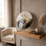 Timeless Black and White Clock with Metal Stand - Image 3