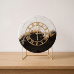 Timeless Black and White Clock with Metal Stand