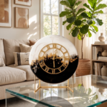 Timeless Black and White Clock with Metal Stand - Image 2